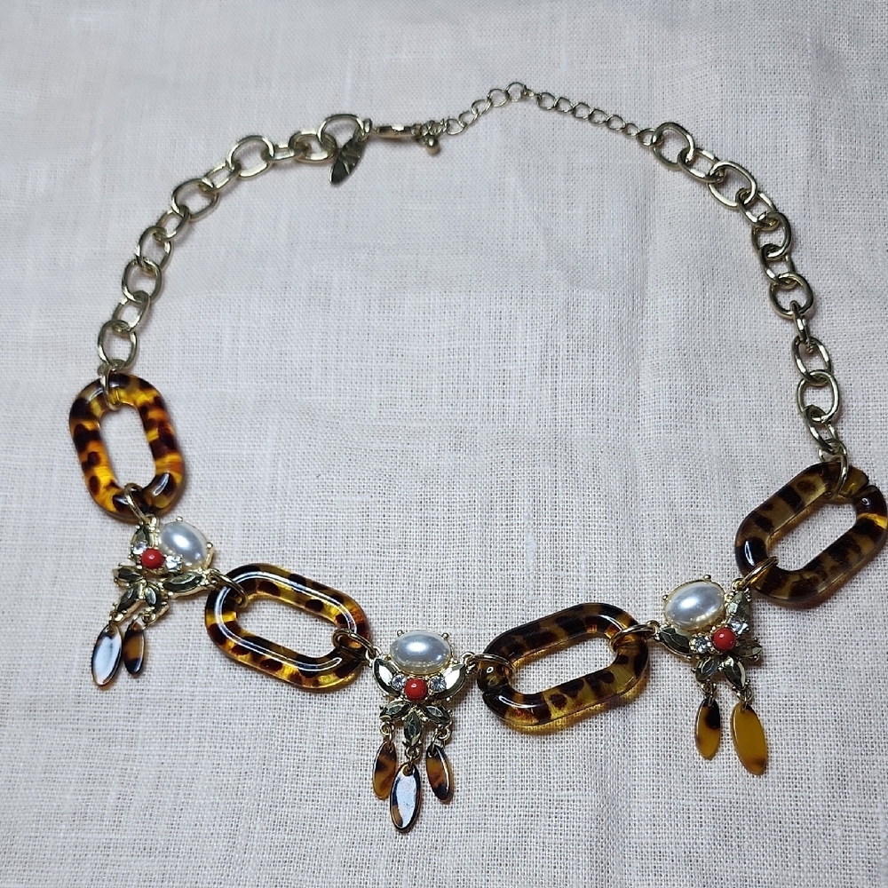 New York & Company Tortoiseshell and Pearl Necklace